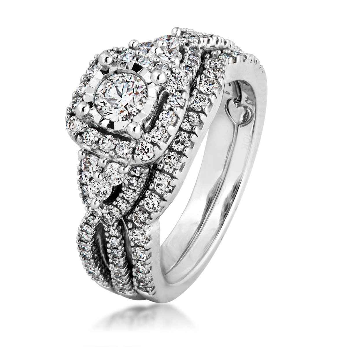 Amaura Collection 1/3 ct. Round Brilliant Halo Wedding Set with 9/10 ct. Diamond Band in 10K White Gold front view
