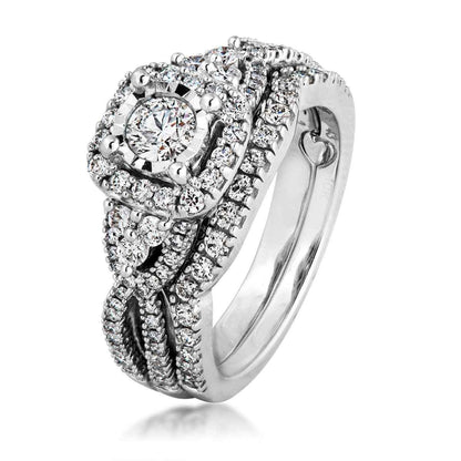 Amaura Collection 1/3 ct. Round Brilliant Halo Wedding Set with 9/10 ct. Diamond Band in 10K White Gold front view