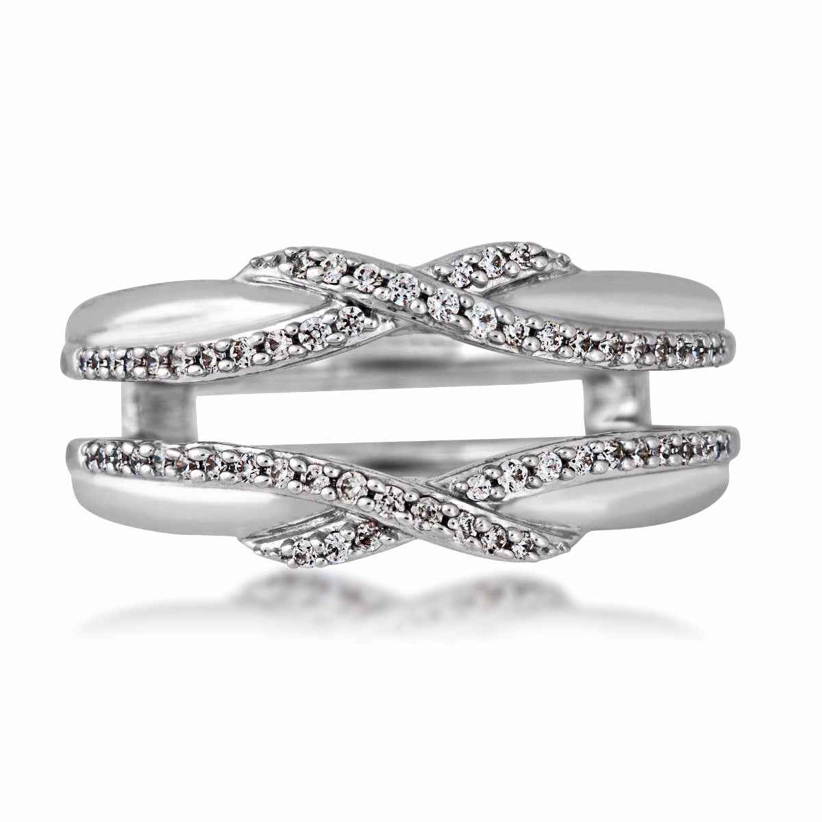 1/4 ct. tw. Criss Cross Diamond Wedding Ring Enhancer in 14K White Gold close-up detail