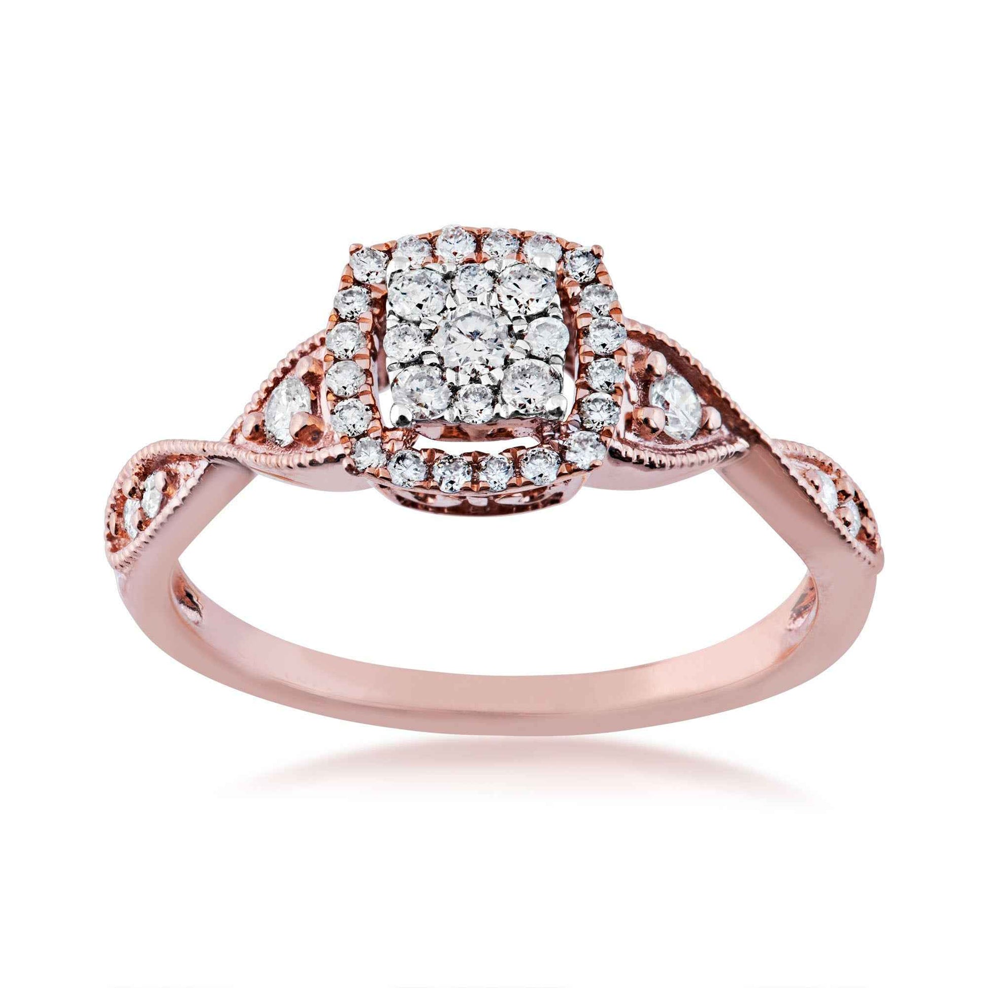 I Promise 1/3 ct. tw. Round Diamond Cluster Promise Ring with Halo and Milgrain Detailing in 10K Pink Gold
