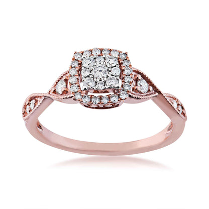 I Promise 1/3 ct. tw. Round Diamond Cluster Promise Ring with Halo and Milgrain Detailing in 10K Pink Gold