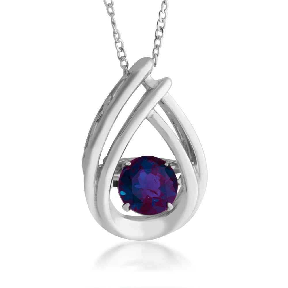 Twinkling Round Created Alexandrite Pendant in Sterling Silver