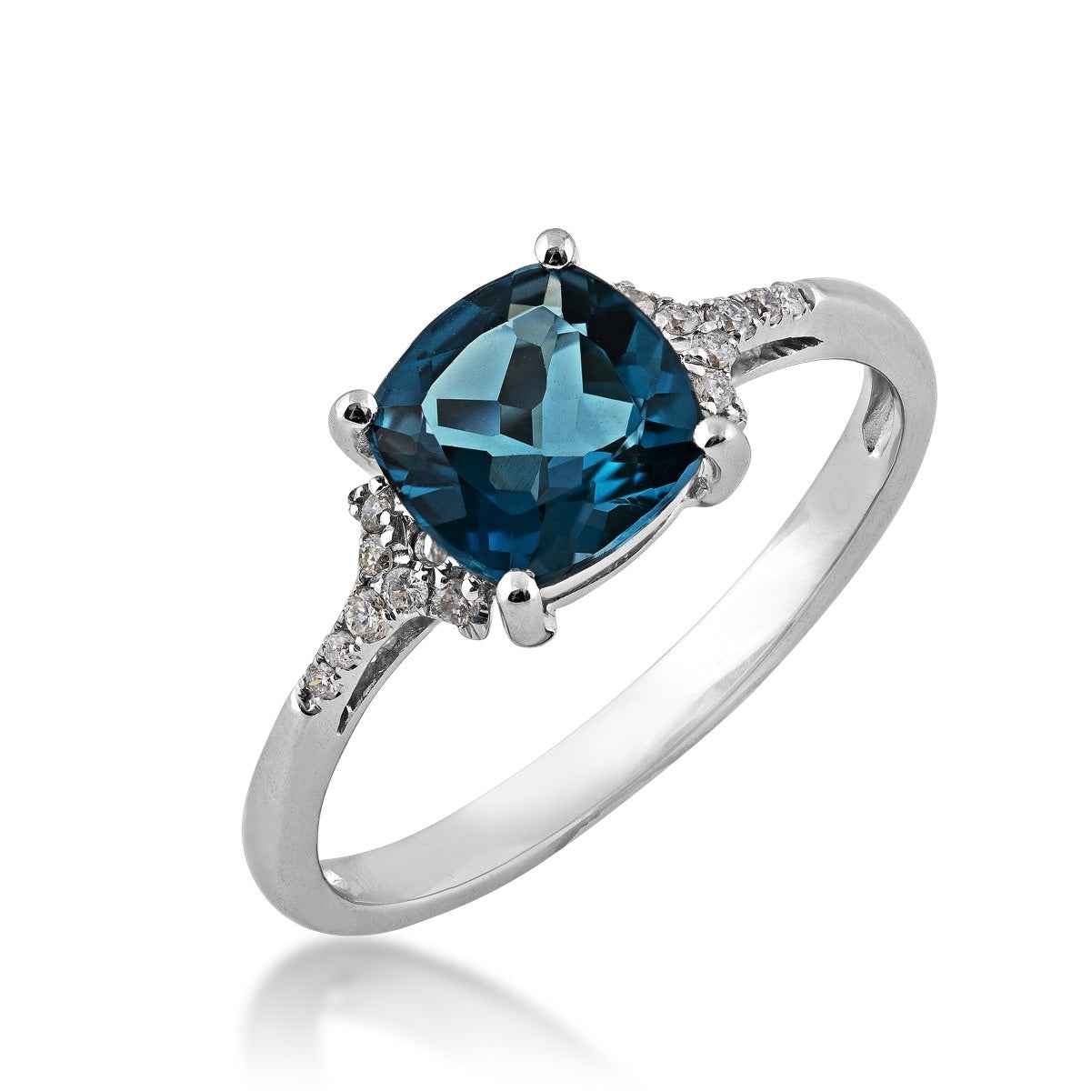 Cushion London Blue Topaz and 1/10 ct. tw. Diamond Ring in 10K White Gold front view