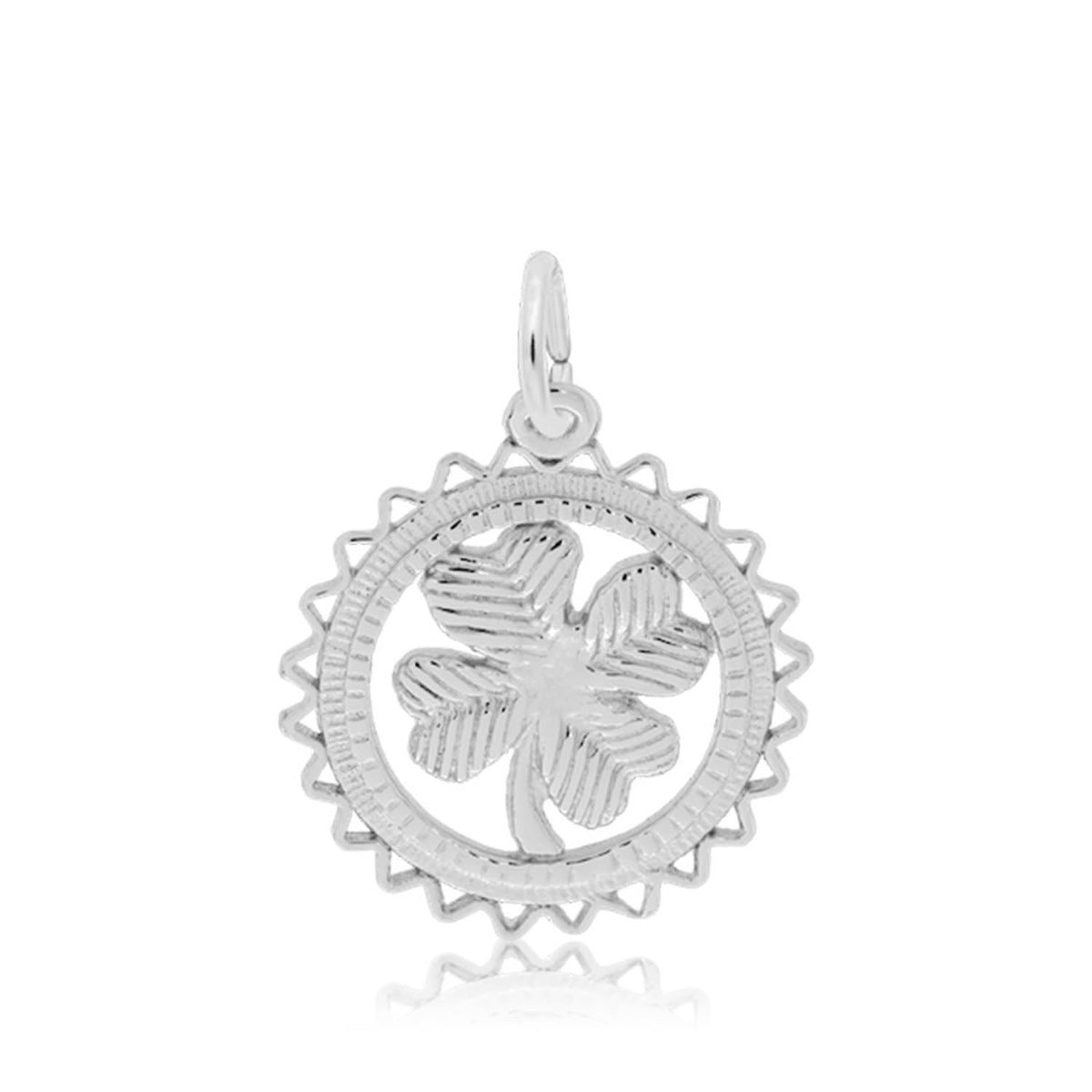 Four Leaf Clover Disc Charm in Sterling Silver