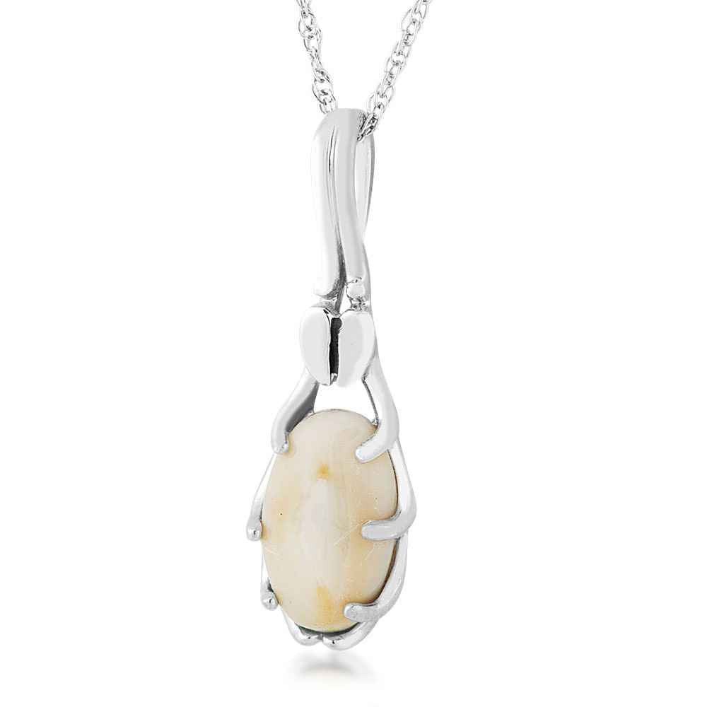 Ladies' Elk Ivory Cabochon Cut Necklace with Antler & Hoof Accented Setting in Sterling Silver
