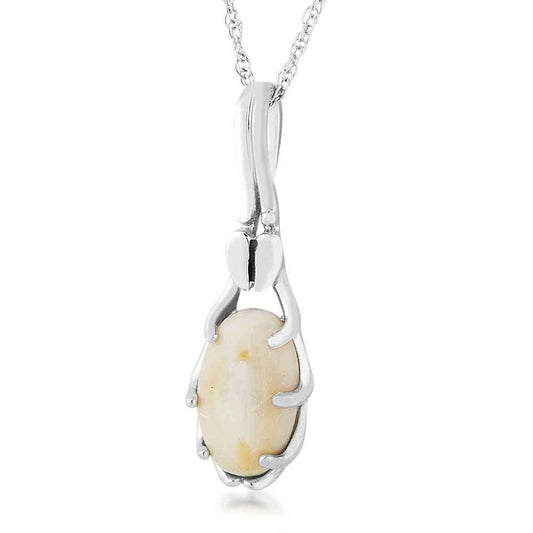 Ladies' Elk Ivory Cabochon Cut Necklace with Antler & Hoof Accented Setting in Sterling Silver