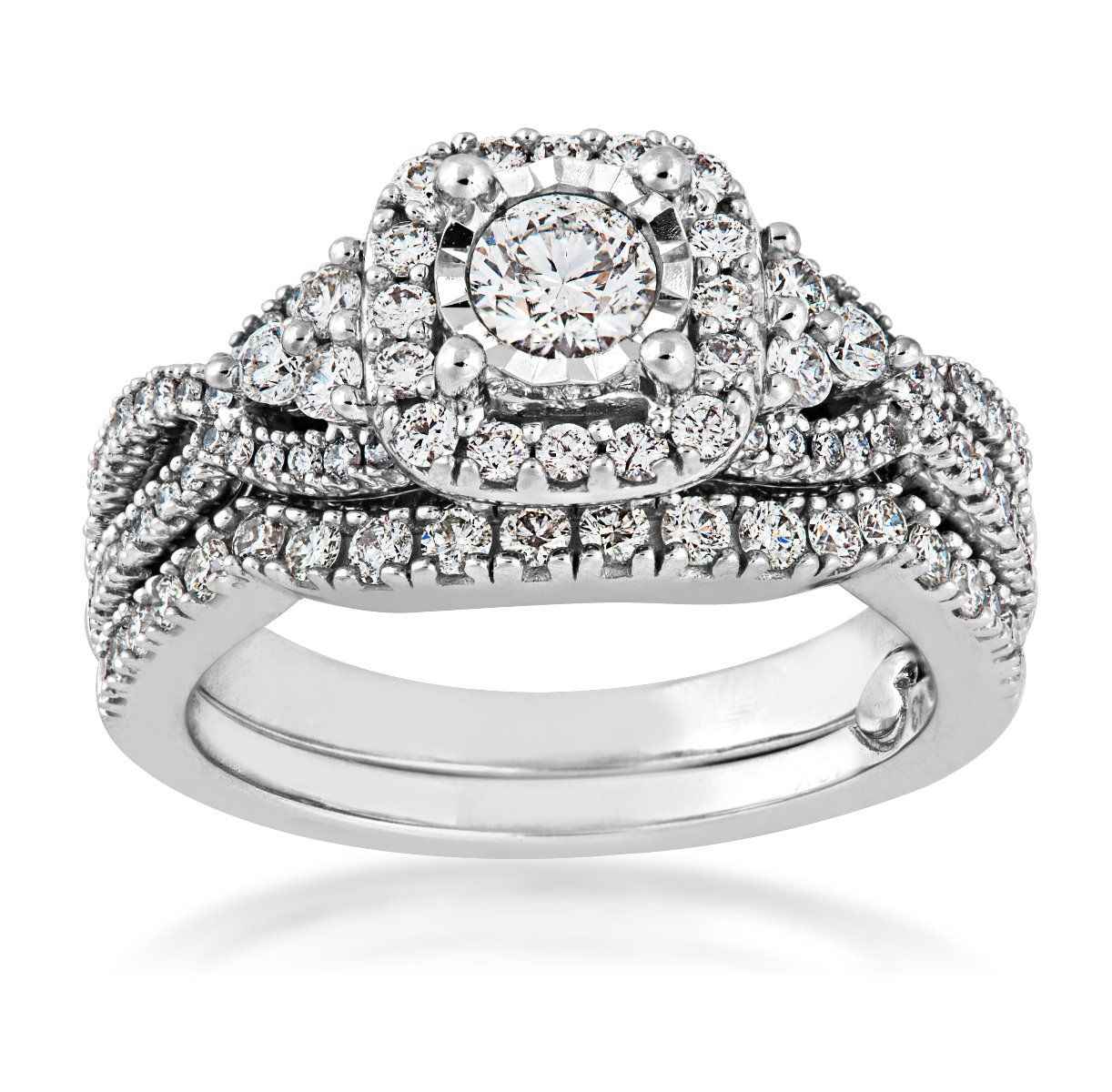 Amaura Collection 1/3 ct. Round Brilliant Halo Wedding Set with 9/10 ct. Diamond Band in 10K White Gold