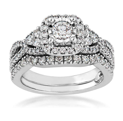 Amaura Collection 1/3 ct. Round Brilliant Halo Wedding Set with 9/10 ct. Diamond Band in 10K White Gold