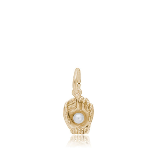 Baseball Glove Charm with Pearl in 14K Yellow Gold