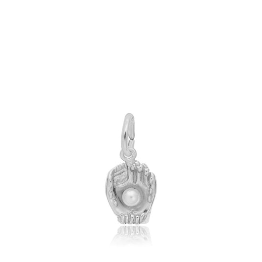 Baseball Glove Charm with Pearl in Sterling Silver