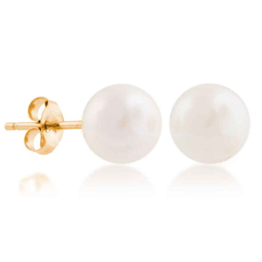 Ladies' 5mm Pearl Stud Earrings in 14K Yellow Gold