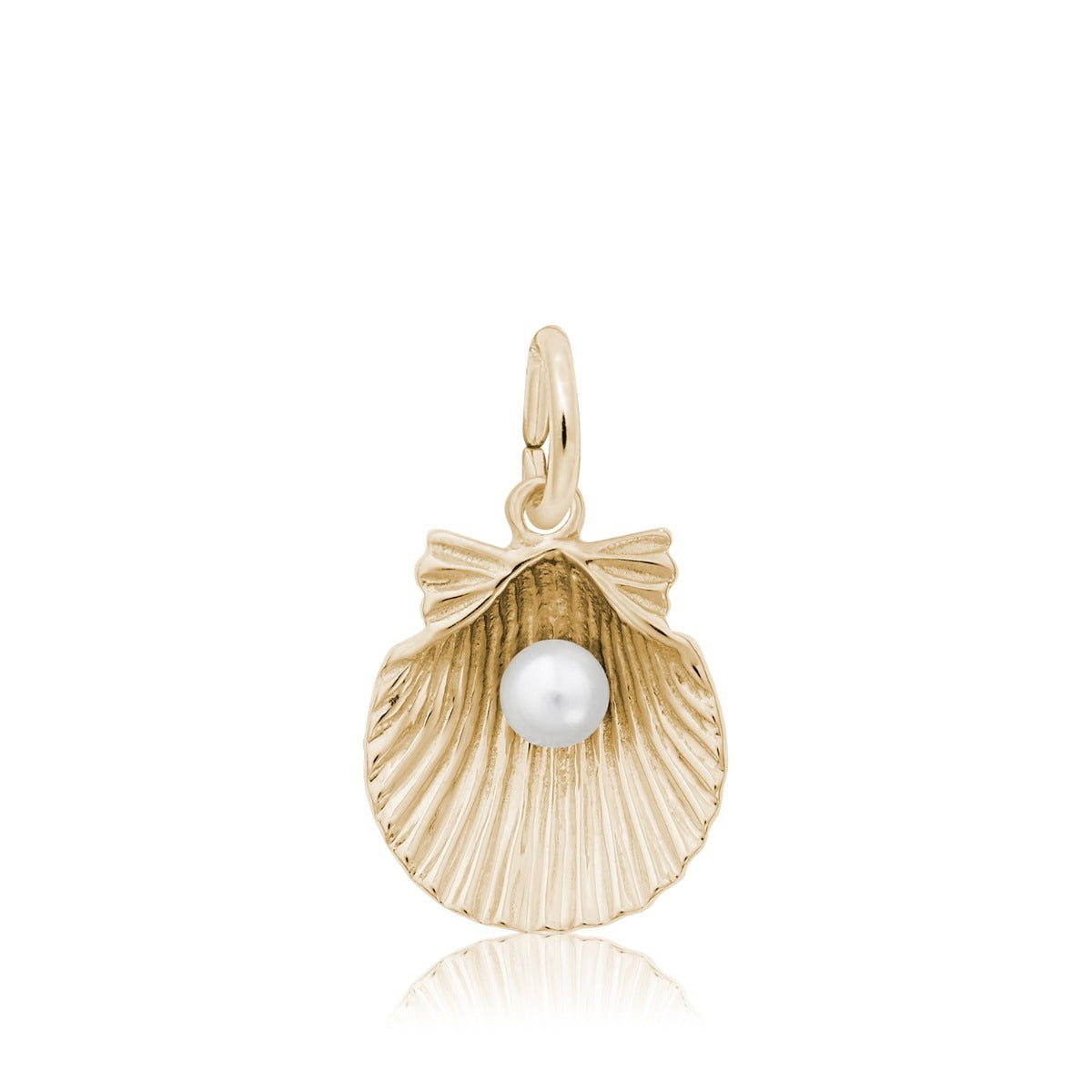 Clamshell Charm with Pearl in 14K Yellow Gold