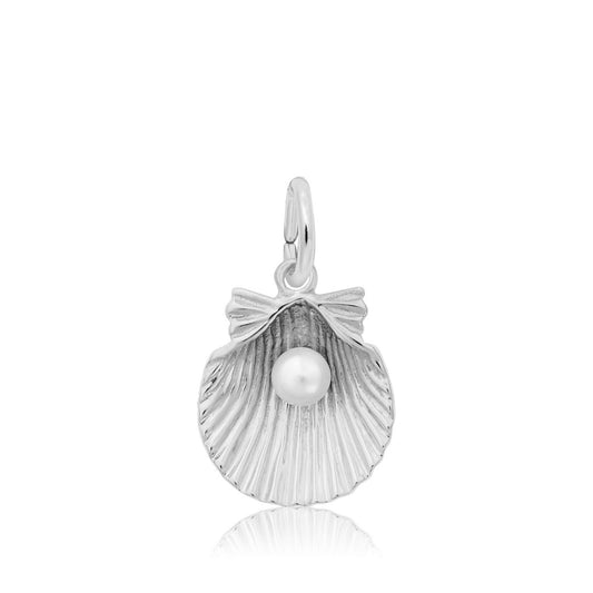 Clamshell Charm with Pearl in Sterling Silver