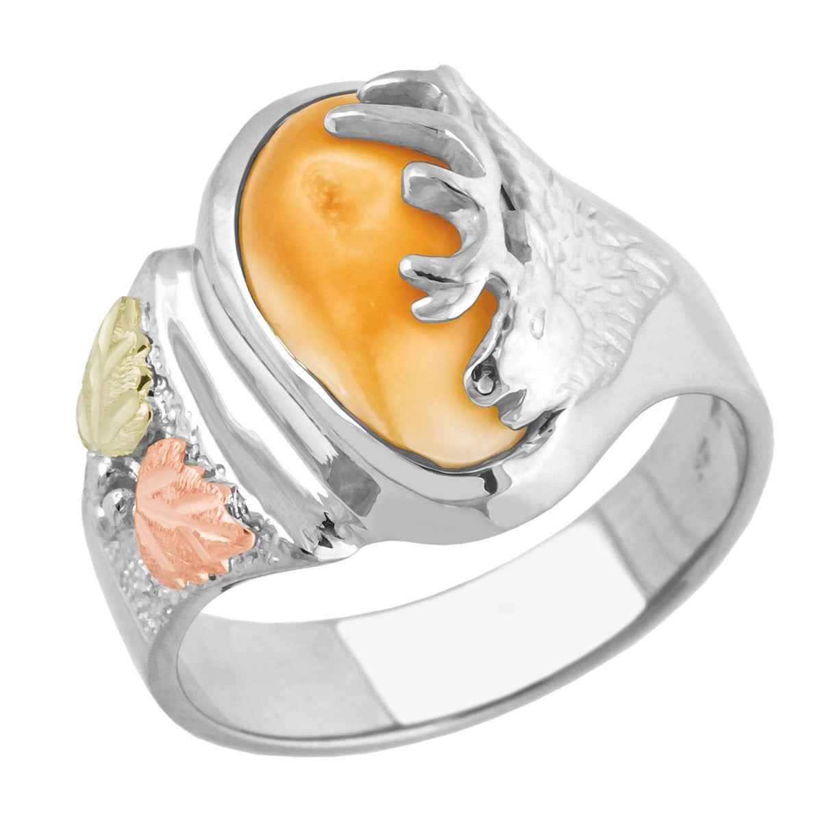 Ladies' Elk Ivory Black Hills Gold Ring in Sterling Silver - Monarch