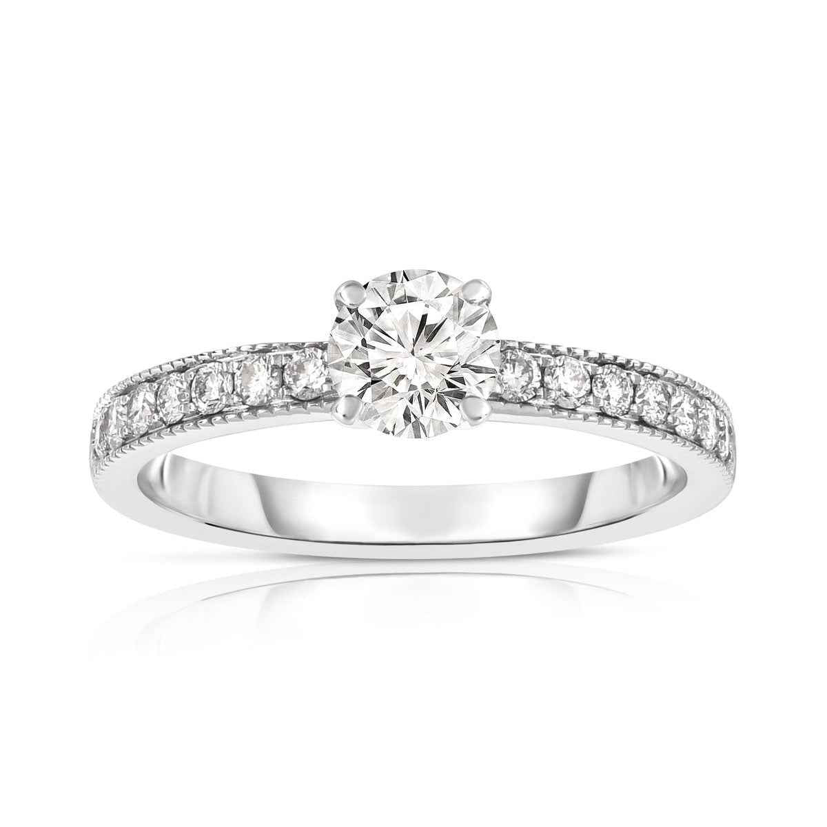 Brilliantly Yours 1 ct. tw. Round Brilliant Diamond Engagement Ring with Milgrain Edges in 14K White Gold