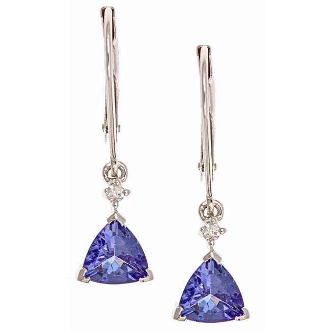 Tanzanite Trillion Cut and .03 ct. tw. Diamond Accent Dangle Earrings in 10K White Gold