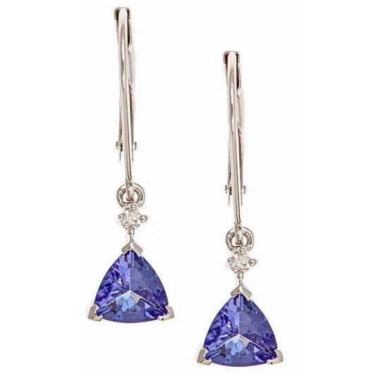 Tanzanite Trillion Cut and .03 ct. tw. Diamond Accent Dangle Earrings in 10K White Gold