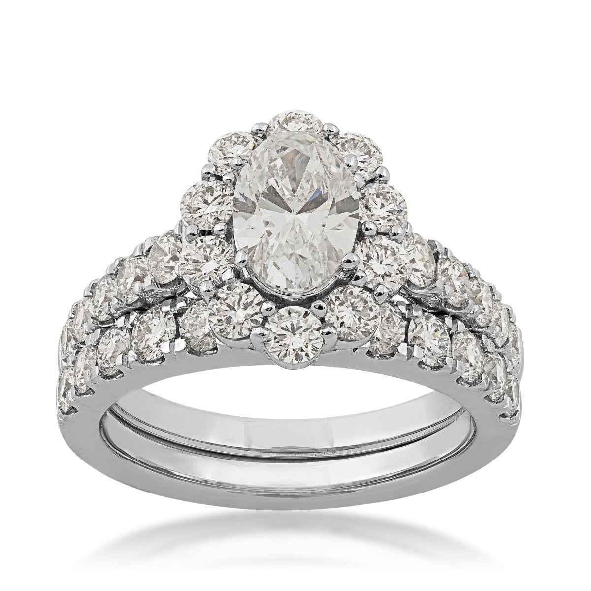 Adamante 3 ct. tw. Lab-Grown Oval Diamond Halo Wedding Set in 14K White Gold
