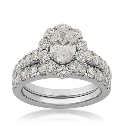 Adamante 3 ct. tw. Lab-Grown Oval Diamond Halo Wedding Set in 14K White Gold