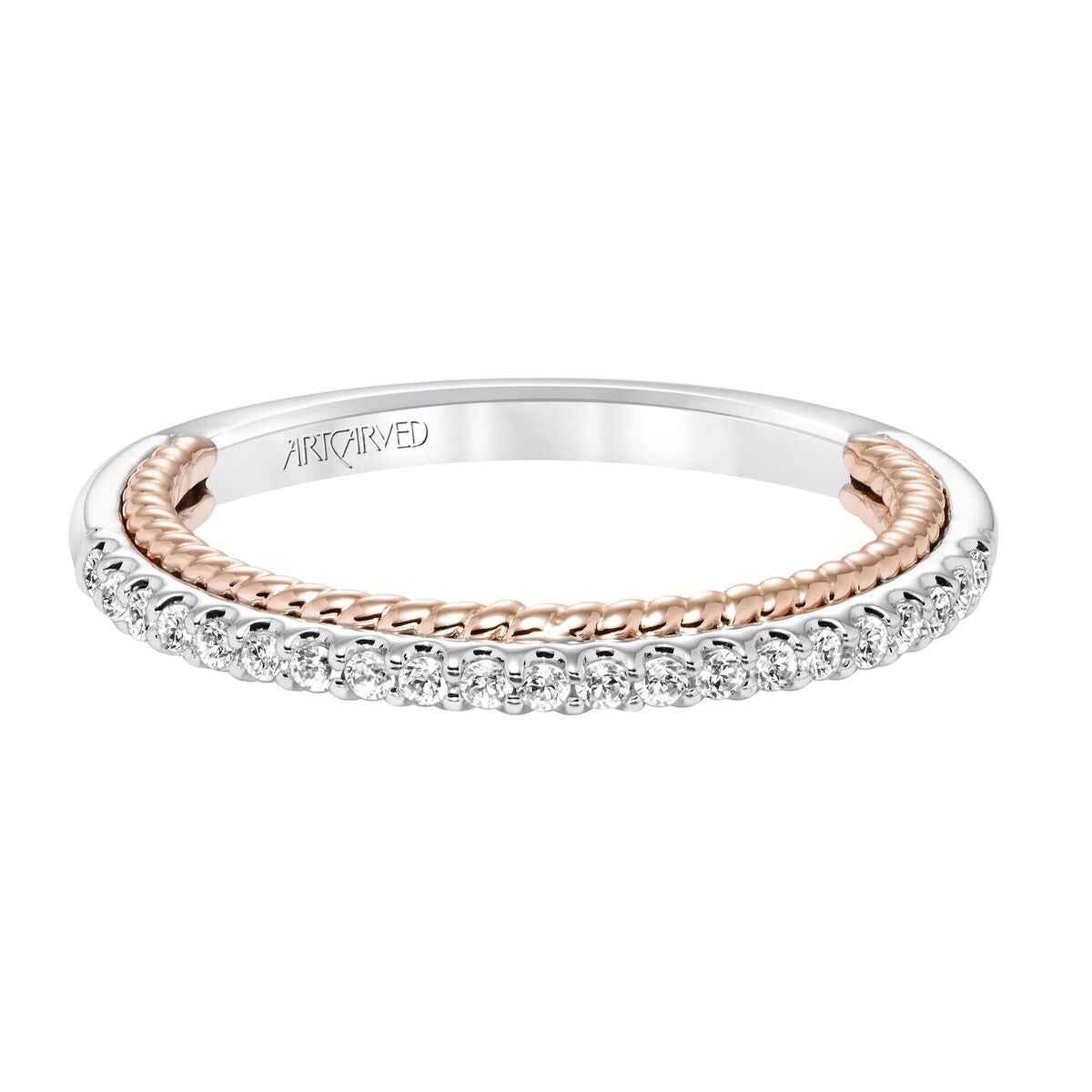 Artcarved Contemporary 1/7 ct. tw. Split Shank Diamond Wedding Band with Rope-Like Detailing in Two-Tone 14K Gold