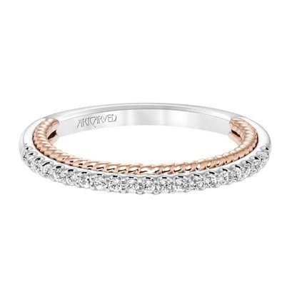 Artcarved Contemporary 1/7 ct. tw. Split Shank Diamond Wedding Band with Rope-Like Detailing in Two-Tone 14K Gold