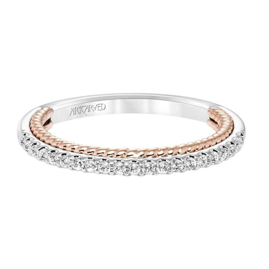 Artcarved Contemporary 1/7 ct. tw. Split Shank Diamond Wedding Band with Rope-Like Detailing in Two-Tone 14K Gold