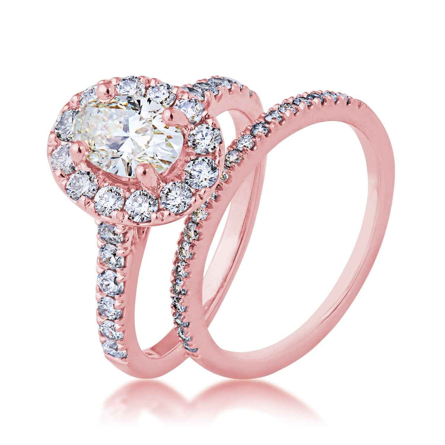 Amaura 1-5/8 ct. tw. Oval Diamond Halo Wedding Set in 14K Pink Gold front view
