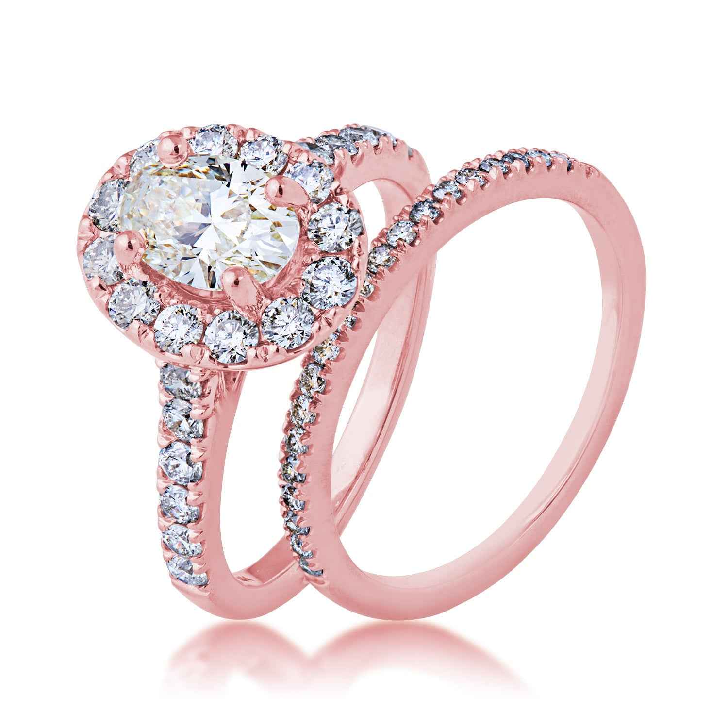 Amaura 1-5/8 ct. tw. Oval Diamond Halo Wedding Set in 14K Pink Gold front view