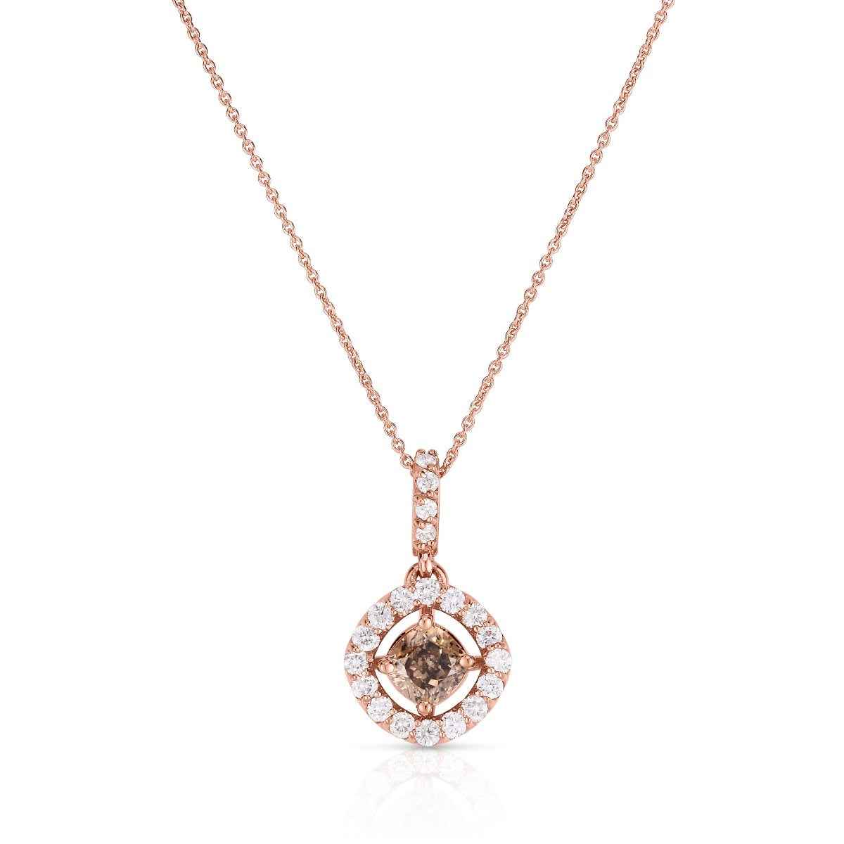 Mocha Lux 5/8 ct. tw. Cushion Cut Mocha Diamond Halo Pendant in 14K Pink Gold