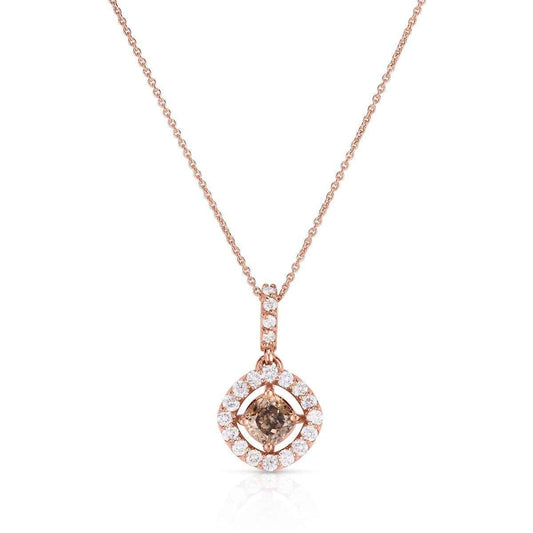 Mocha Lux 5/8 ct. tw. Cushion Cut Mocha Diamond Halo Pendant in 14K Pink Gold