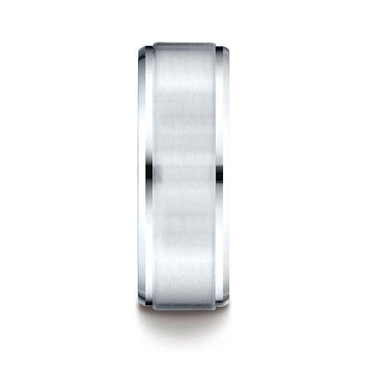 Benchmark 8mm Brushed Finish Mens Wedding Ring in White Gold close-up detail
