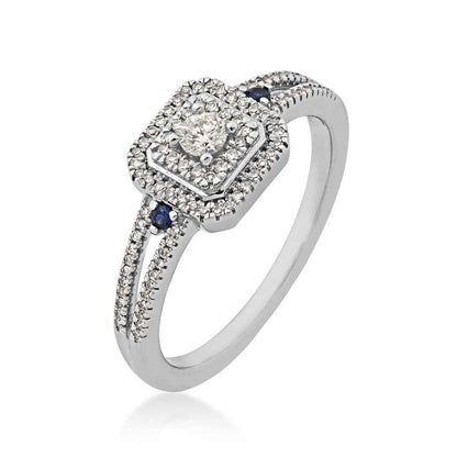 I Promise 1/4 ct. tw. Diamond Halo Promise Ring with Genuine Round Sapphire Accents in 10K White Gold front view
