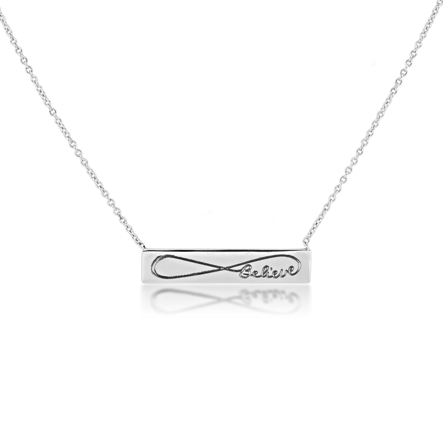 Infinity 'Believe' Fashion Bar Necklace in Sterling Silver