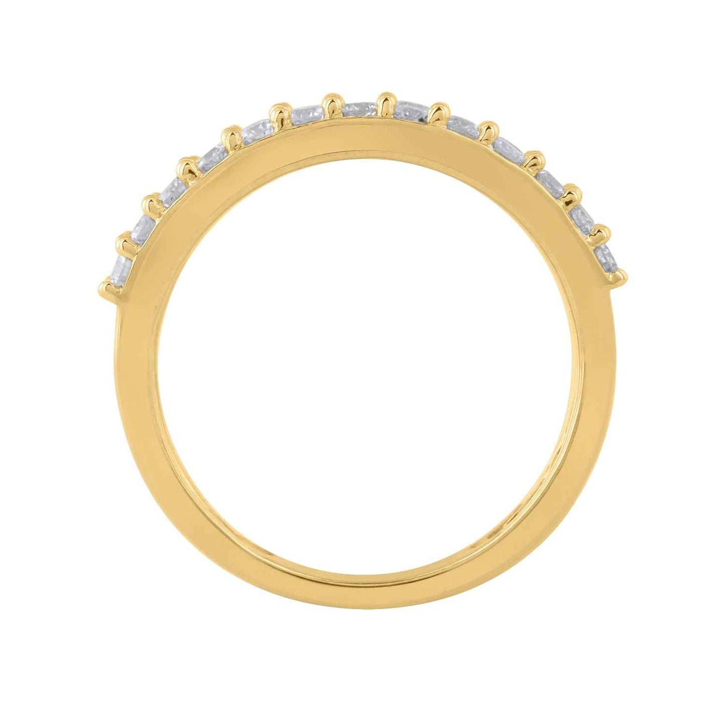 1 ct. tw. Round Brilliant and Baguette Diamond Anniversary Band in 10K Yellow Gold close-up detail