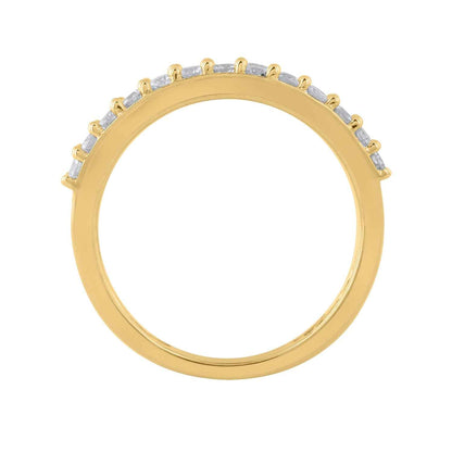 1 ct. tw. Round Brilliant and Baguette Diamond Anniversary Band in 10K Yellow Gold close-up detail