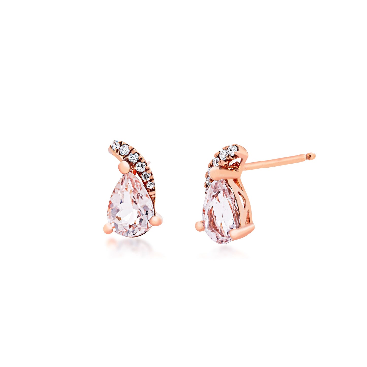 Pear Shaped Morganite Earrings with .06 ct. tw. Diamond Accents in 10K Pink Gold