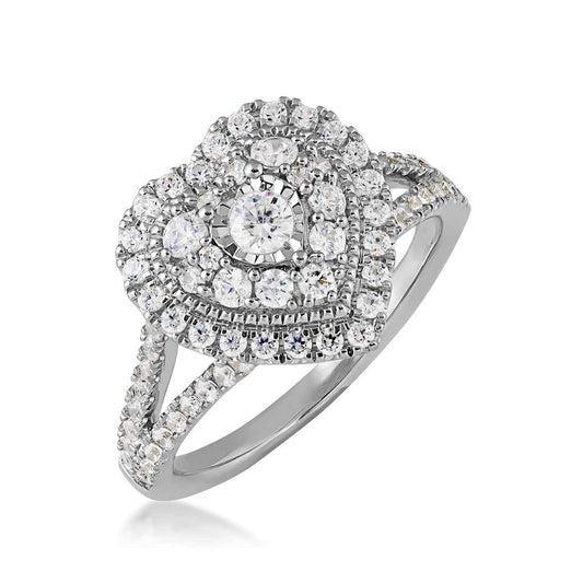 True Promise 1 ct. tw. Diamond Heart-Shaped Cluster Engagement Ring with Miracle Plate in 10K White Gold front view