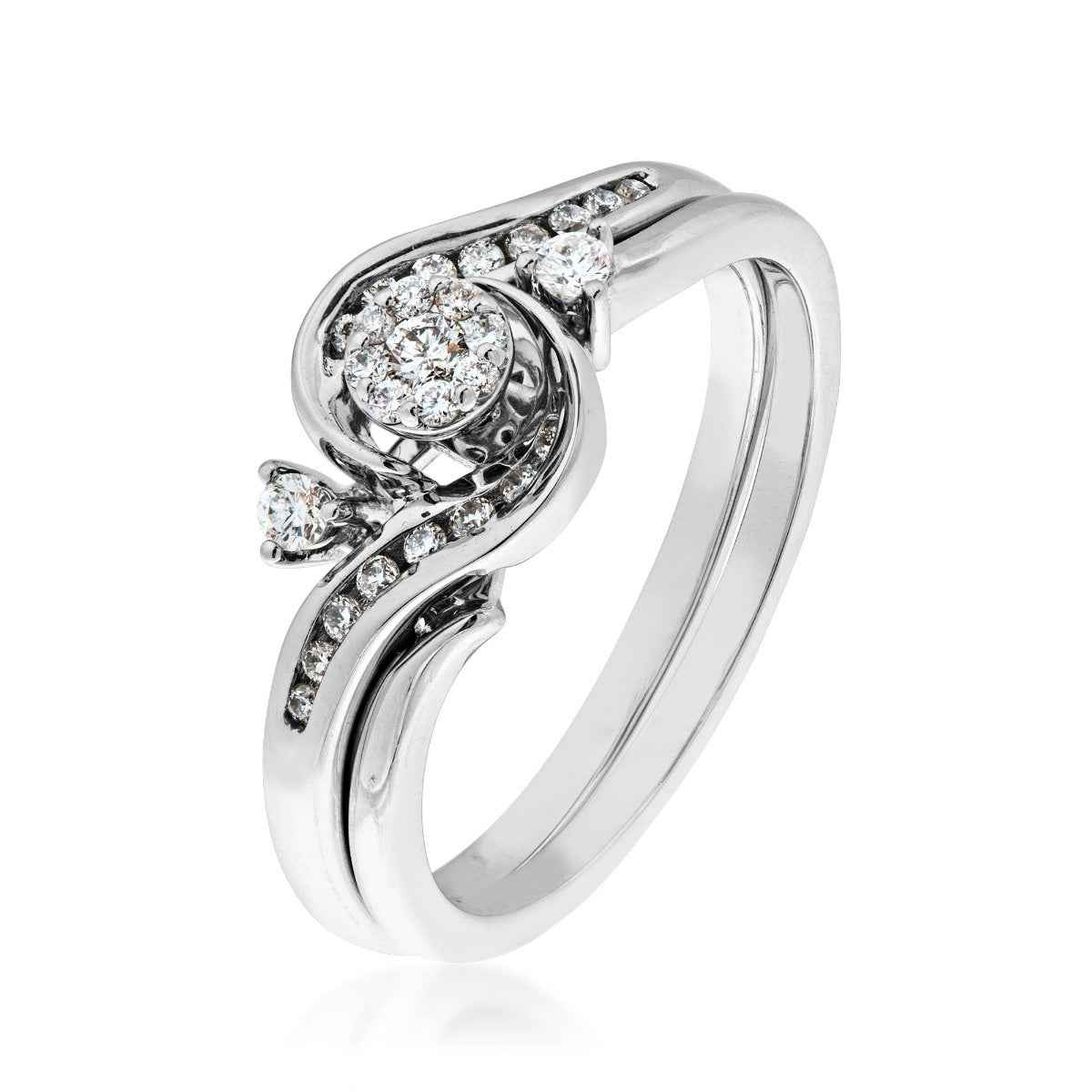True Promise 1/4 ct. tw. Diamond Cluster Wedding Set in 10K White Gold front view