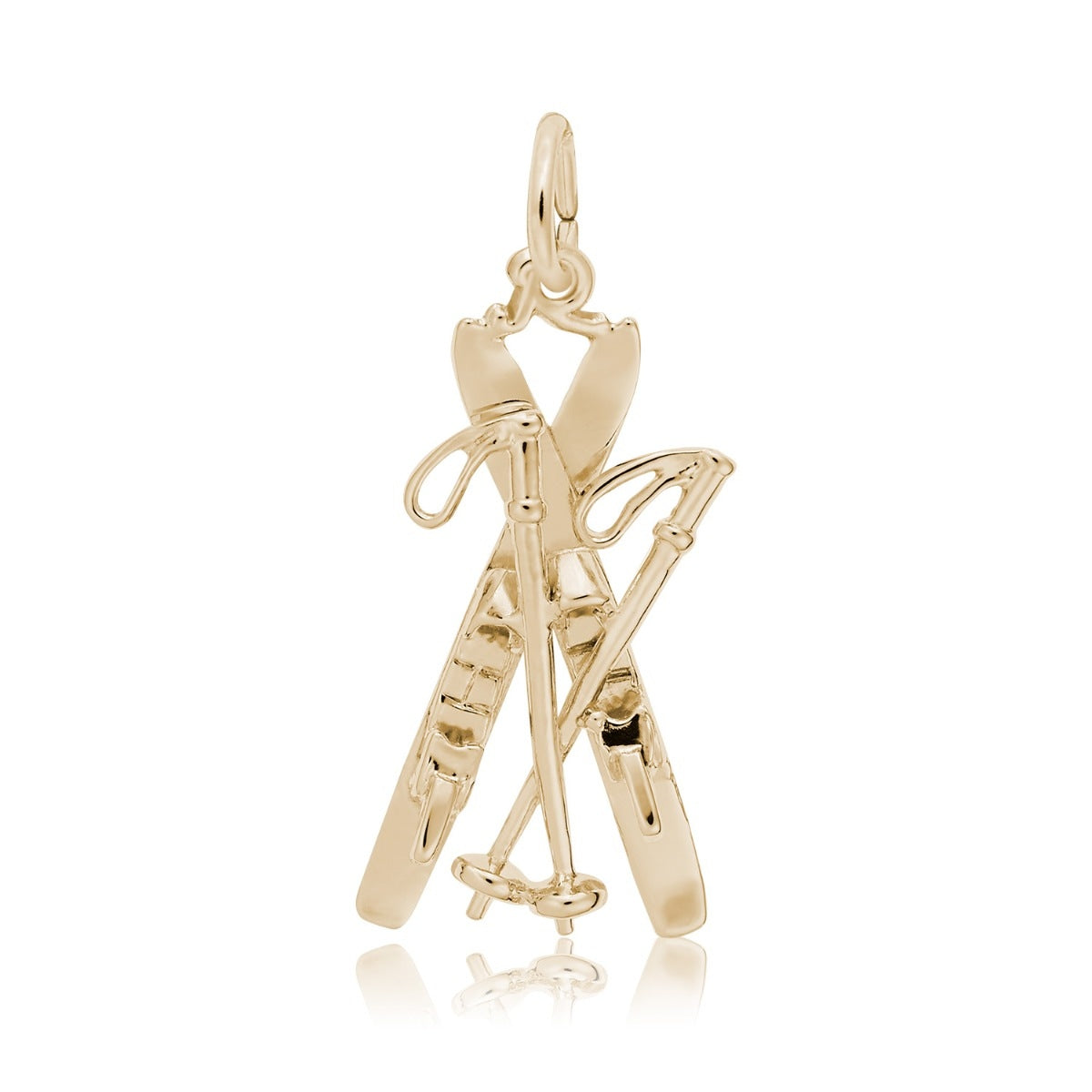 Downhill Skis & Poles Charm in 14K Yellow Gold