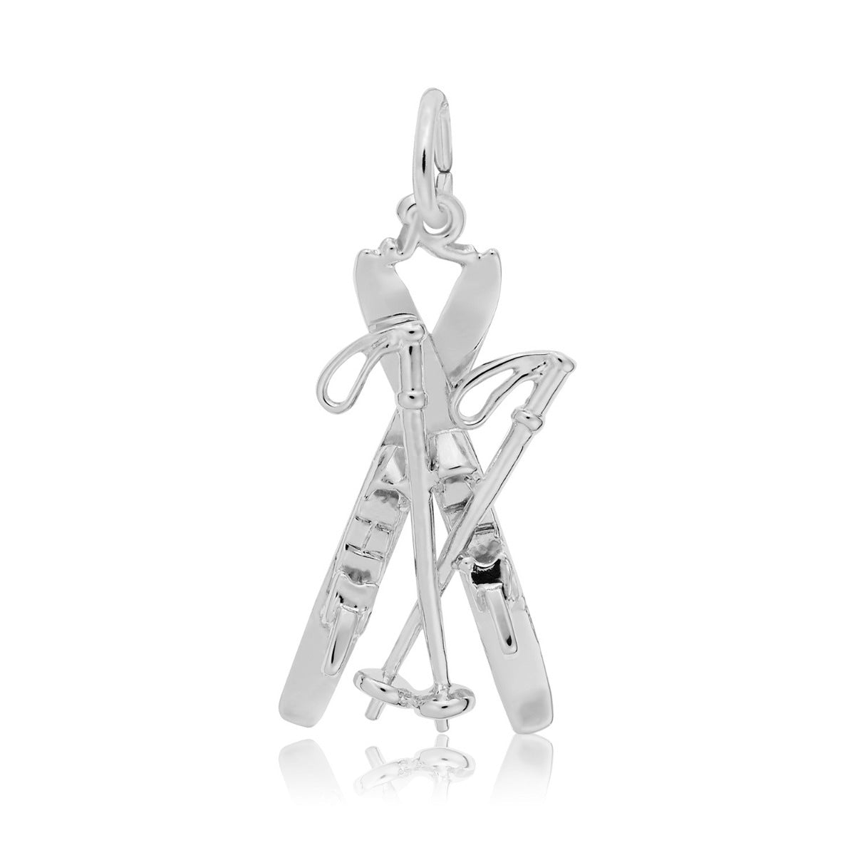 Downhill Skis & Poles Charm in Sterling Silver
