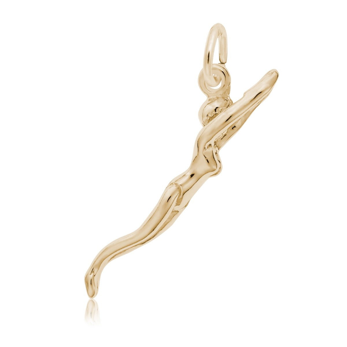 Diving Female Swimmer Charm in 14K Yellow Gold