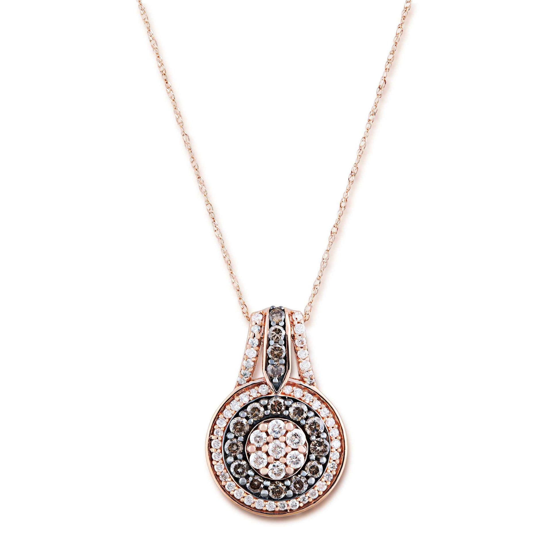Mocha Collection 1 ct. tw. Round Mocha & White Diamond Cluster Fashion Pendant with Black Rhodium Plated Accents in 10K Pink