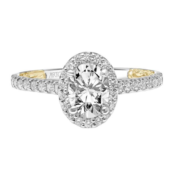 Artcarved 3/8 ct. tw. Diamond Semi-Mount Engagement Ring with Inside Band Scroll Design in 14K White and Yellow Gold