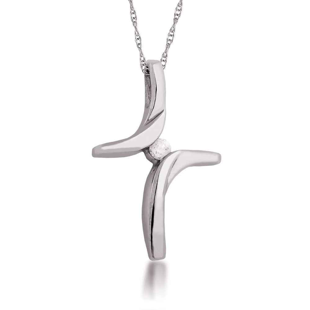 .03 ct. tw. Diamond Modern Cross Pendant in 10K White Gold