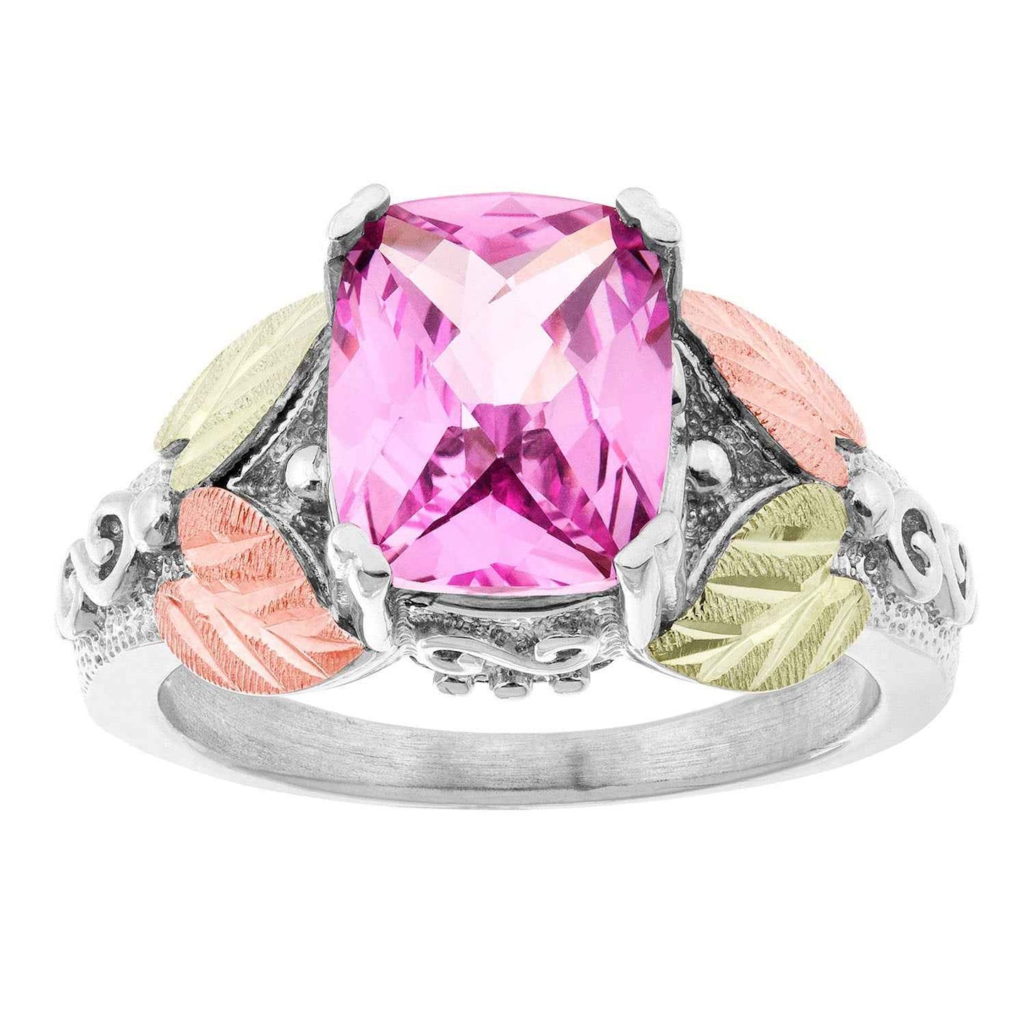 Black Hills Gold Ladies' Created Cushion Cut Pink Sapphire Ring in Sterling Silver