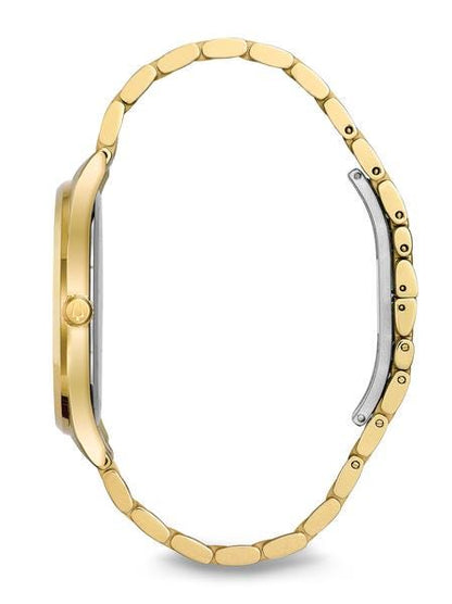 Bulova Diamond Collection Men's Black Dial Watch with 8 Diamond Hour Accents in Gold-Tone Stainless Steel front view