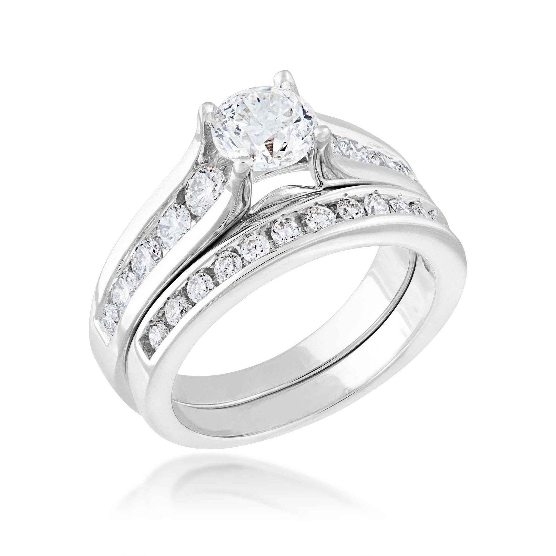 Natural 2 ct. tw. Round Brilliant Diamond Wedding Set in 14K White Gold front view