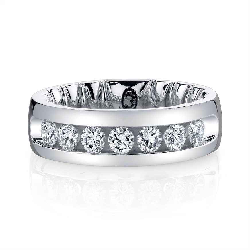 MFIT Men's 1 ct. tw. Channel-Set Diamond Wedding Band in 10K White Gold close-up detail