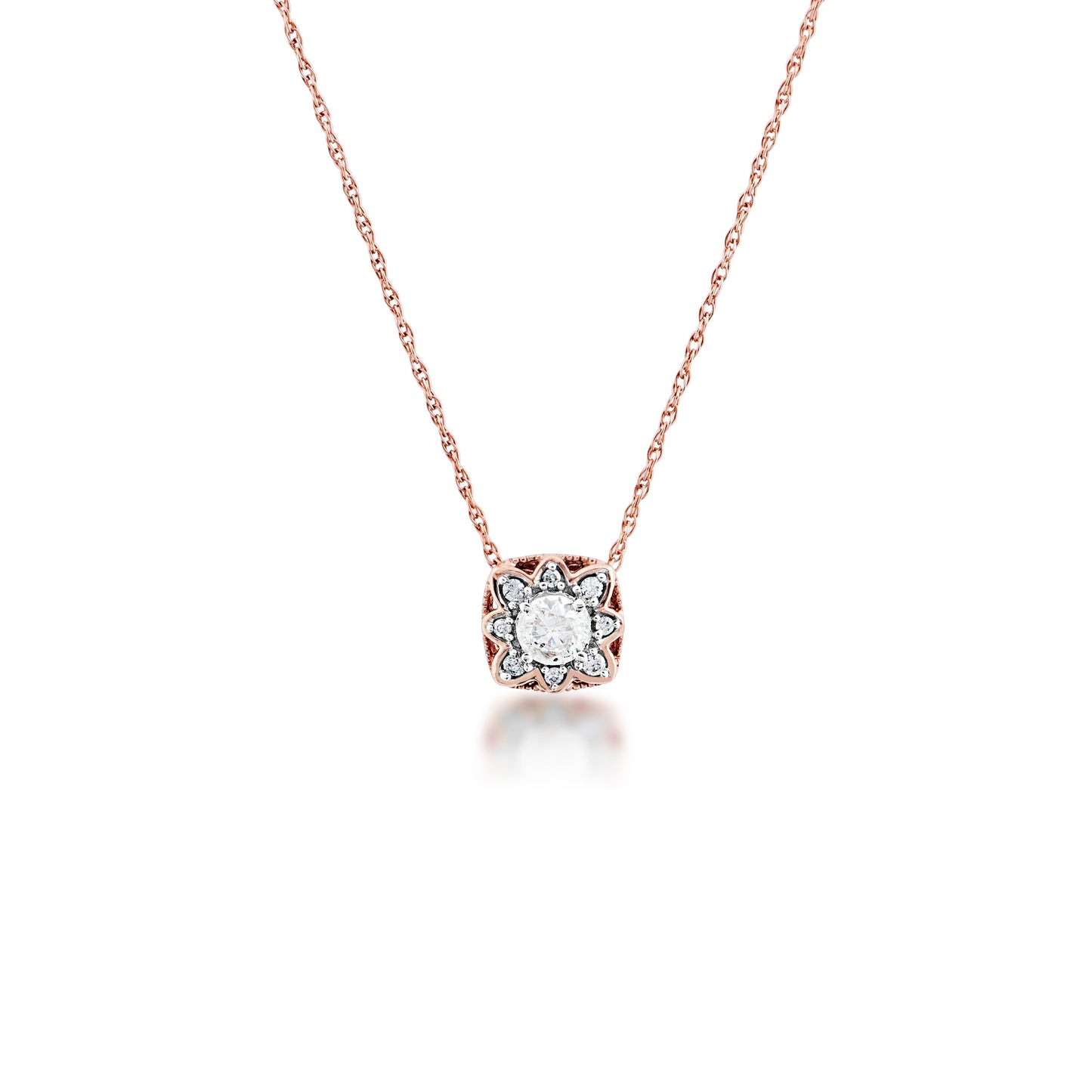 1/4 ct. tw. Diamond Fashion Square Pendant with Star-Shaped Design in 10K Pink Gold