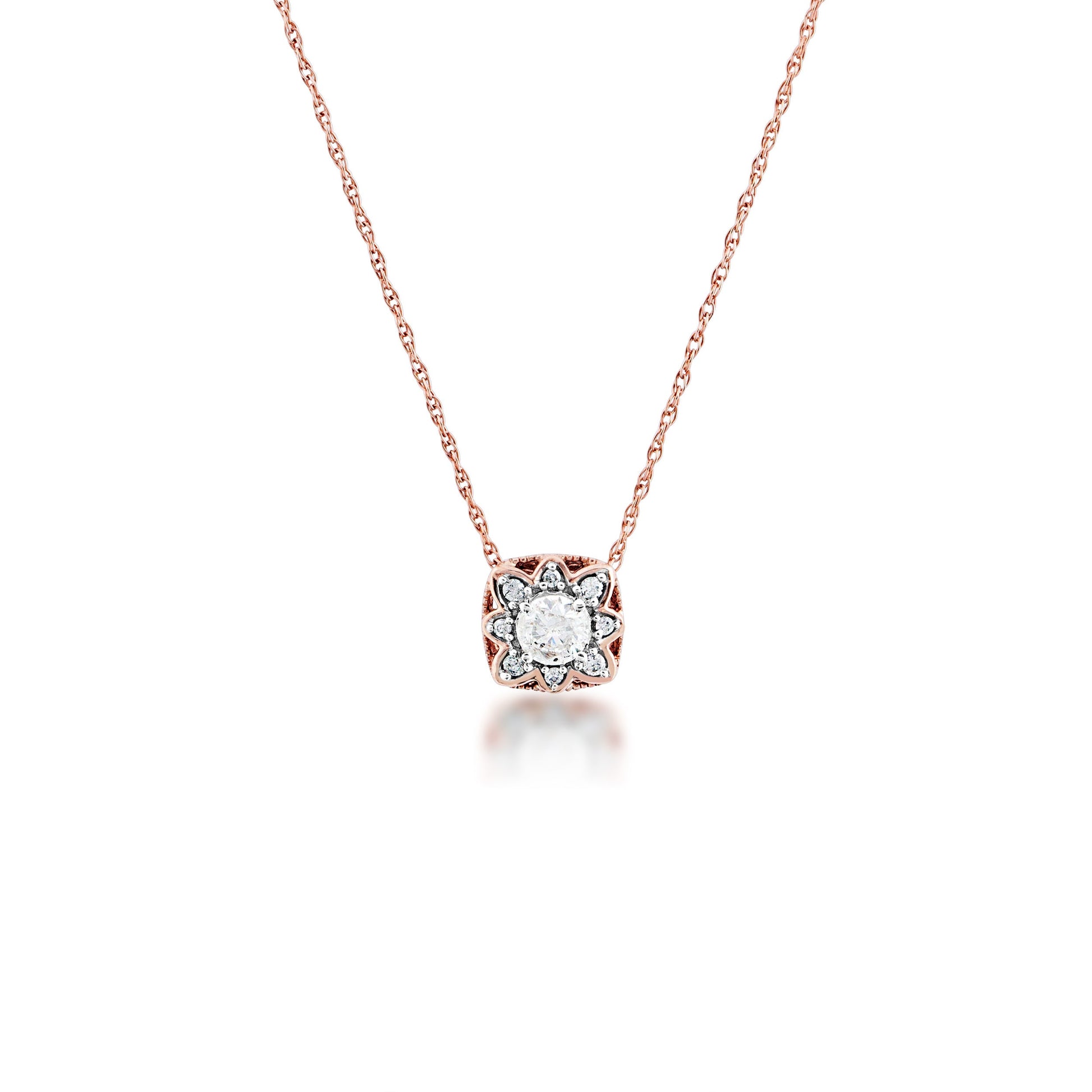 1/4 ct. tw. Diamond Fashion Square Pendant with Star-Shaped Design in 10K Pink Gold